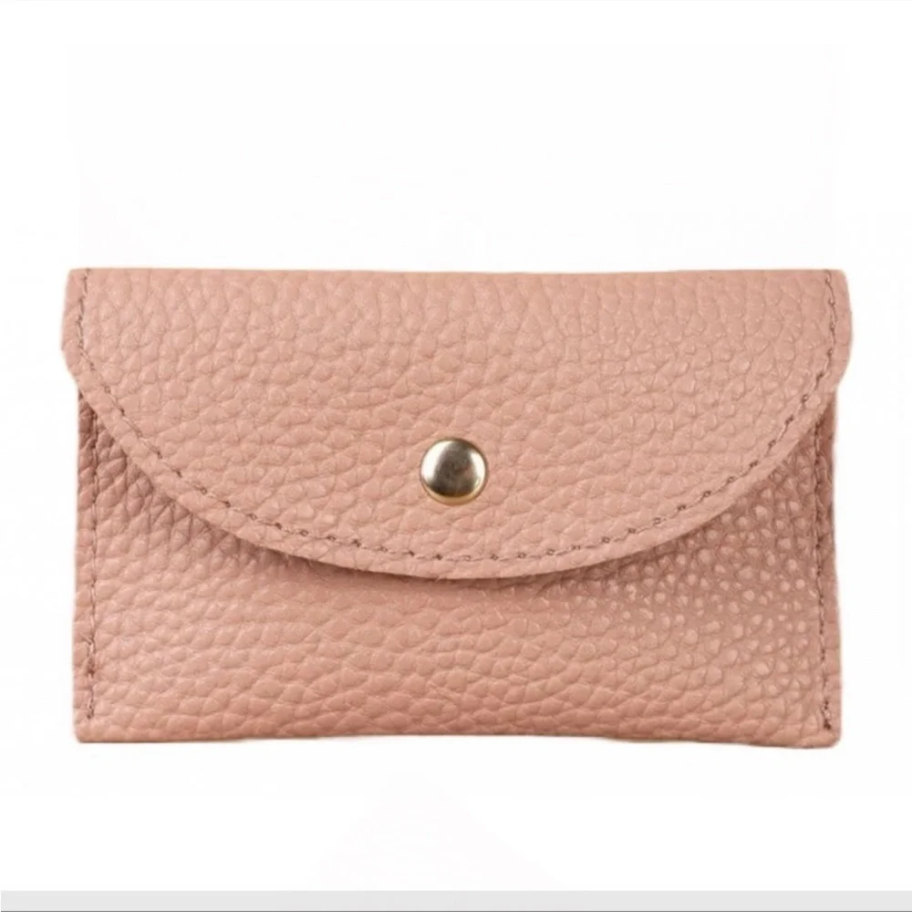 Blush Leather Credit Card Holder with Snap Closure